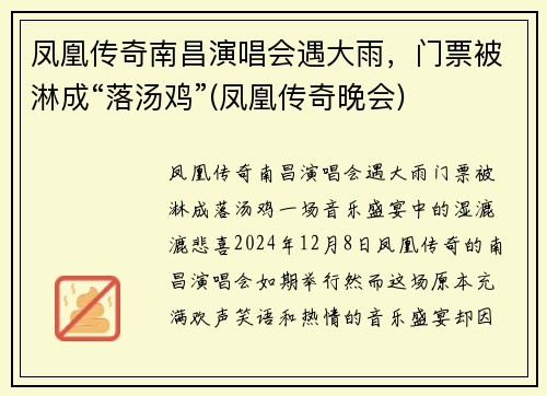 凤凰传奇南昌演唱会遇大雨，门票被淋成“落汤鸡”(凤凰传奇晚会)