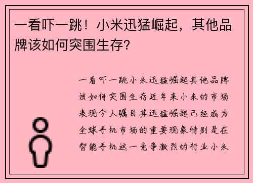 一看吓一跳！小米迅猛崛起，其他品牌该如何突围生存？