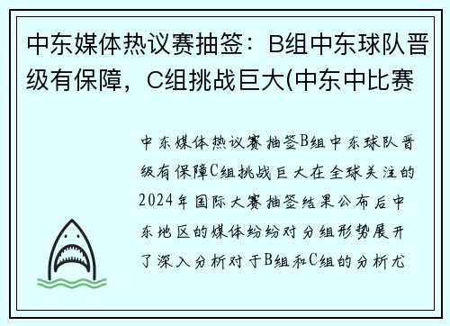 中东媒体热议赛抽签：B组中东球队晋级有保障，C组挑战巨大(中东中比赛是什么意思)